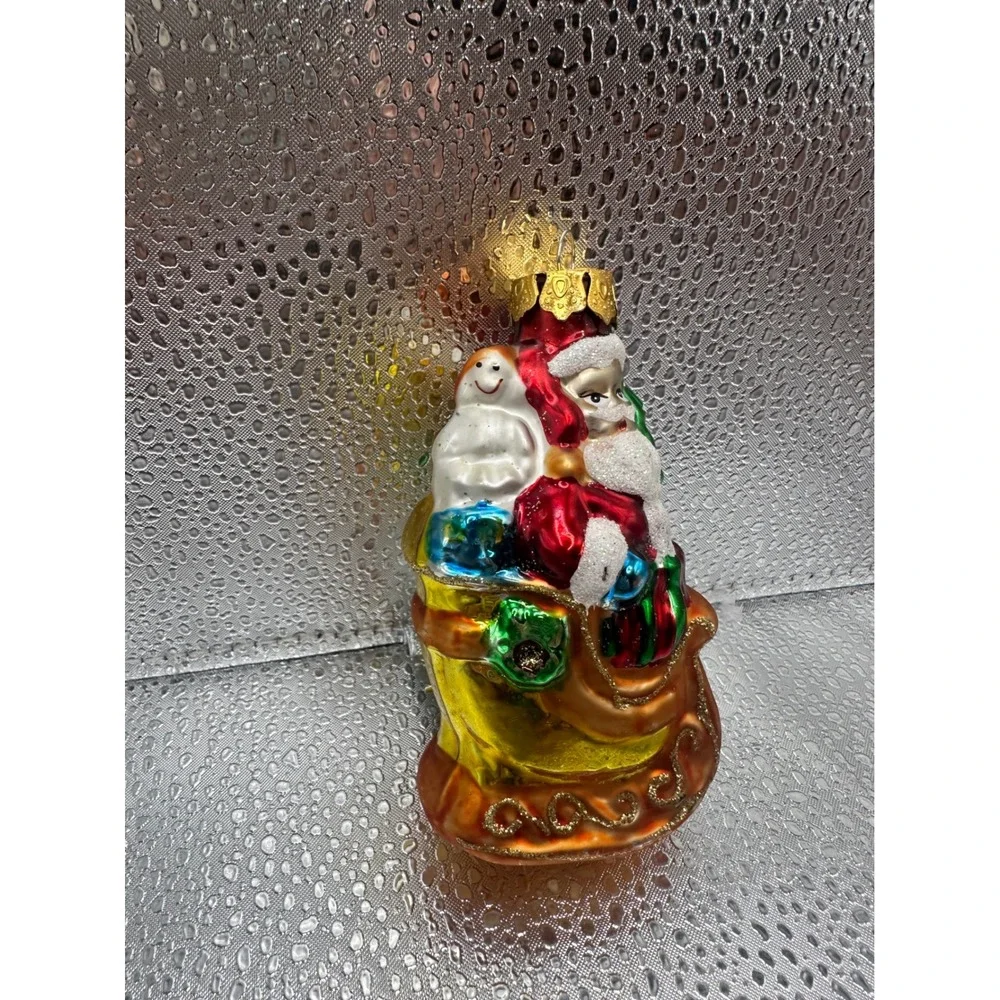 Vintage Blown Glass Santa With Toys Ornament‎ Gold Sack Mid Century Christmas